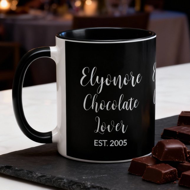 Caneca Chocolate Lover White Script Personalized Name Est (Criador carregado)