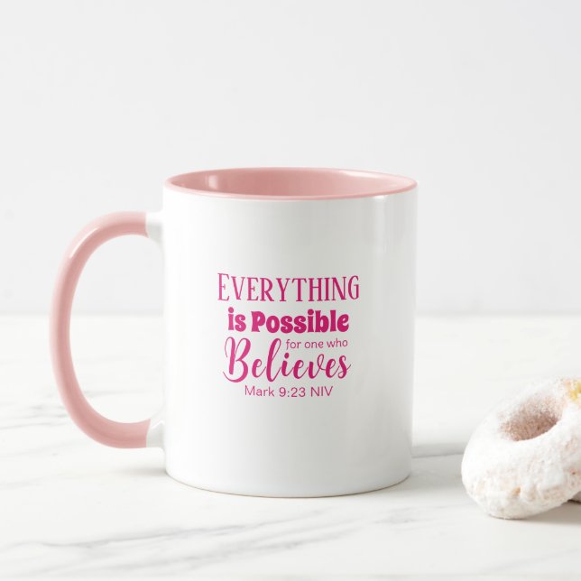 Caneca Christian Faith Bíblia Verse Acredite Rosa (Com Donut)