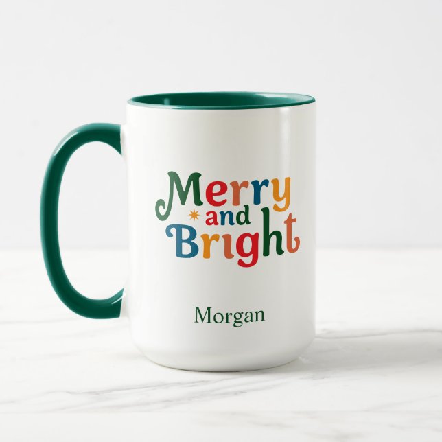 Caneca Christmas Colorful merry and bright Personalized (Esquerda)