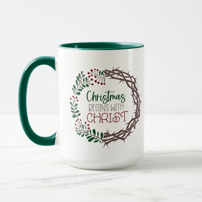 Caneca CHRISTMAS COMEÇA COM A Escritura de CRISTO Verde (Esquerda)