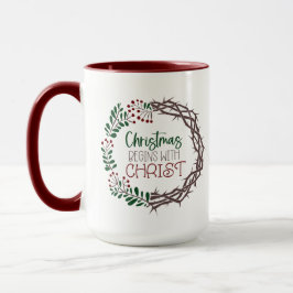 Caneca CHRISTMAS COMEÇA COM CRISTO Scripture Wreath Red