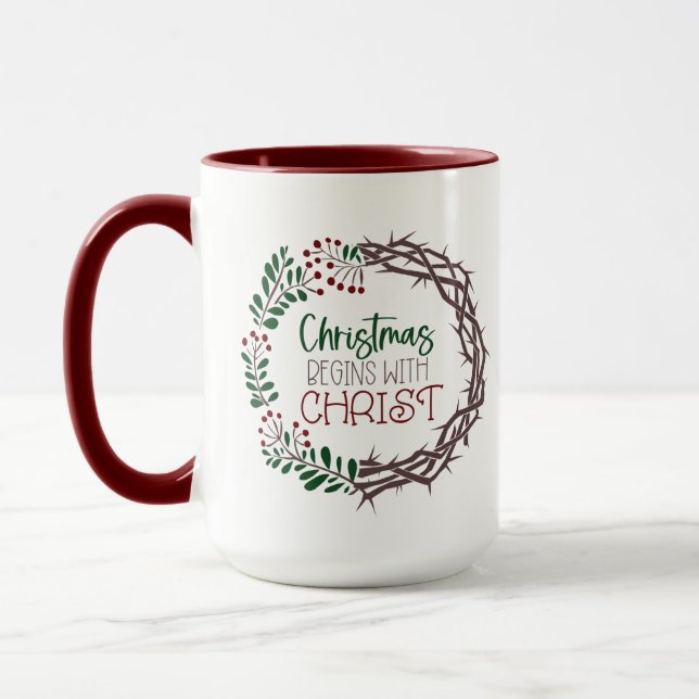 Caneca CHRISTMAS COMEÇA COM CRISTO Scripture Wreath Red (Esquerda)