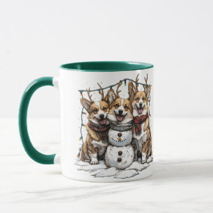 Caneca Christmas Corgi Dogs Snowman