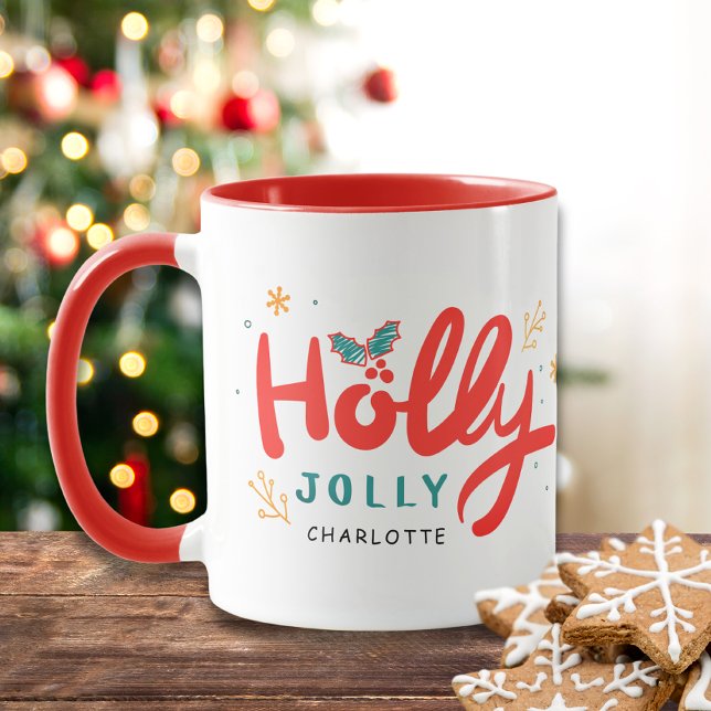 Caneca Christmas Holly Jolly Fun Winter Personalization N (Criador carregado)