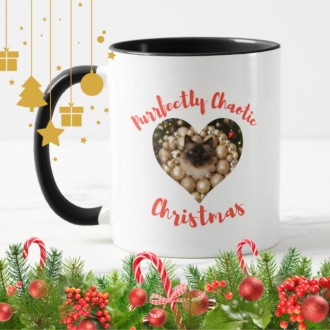 Caneca Christmas Personalized Cat Heart Photo Frame (Criador carregado)