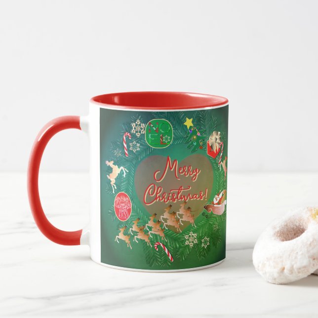 Caneca Christmas Santa Wreath  (Com Donut)