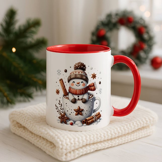 Caneca Christmas Snowman Mug, Hot Cocoa Festive Winter Ar (Criador carregado)