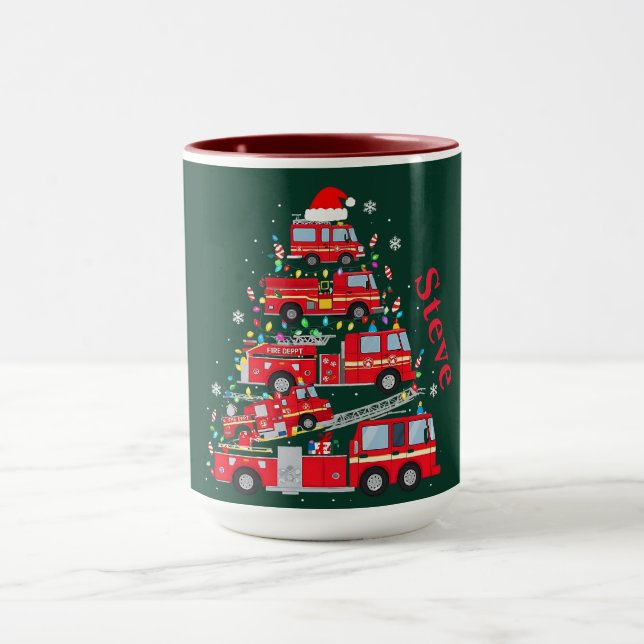 Caneca Christmas Tree Design Made of Fire Trucks  (Centro)