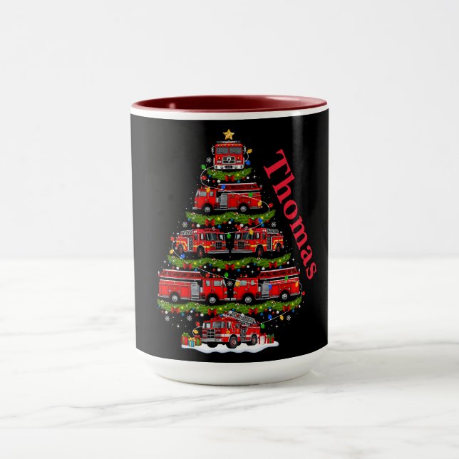 Caneca Christmas Tree Design Made of Fire Trucks  (Centro)