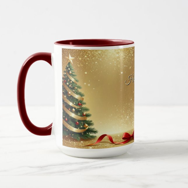 Caneca Christmas Tree Ribbons Holiday Mug (Esquerda)