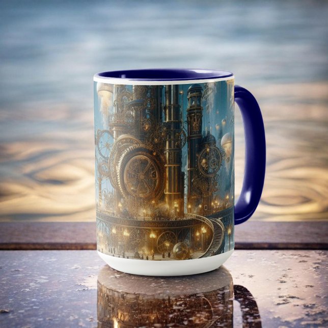 Caneca Cidade Antiga Futurística Steampunk com medusa (Criador carregado)