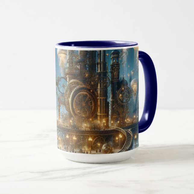 Caneca Cidade Antiga Futurística Steampunk com medusa (Frente Esquerda)