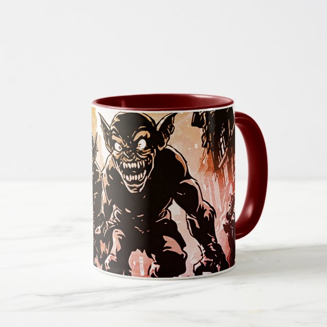 Caneca Cidade Arruinada por Demônios Goblin em Estilo Grá (Frente Esquerda)