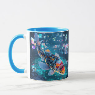 Caneca Cidade de Peixes Cibernéticos Fantasia Fofa