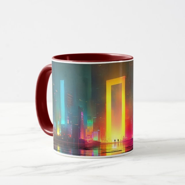 Caneca Cidade Futurista com Portal Neon Radiante (Frente Esquerda)