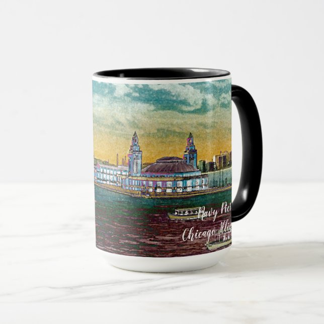 Caneca Cidade Windy de marinho Pier Chicago, 1920 (Frente Esquerda)