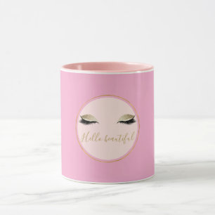 Caneca Cílios Pretos Glitzy Rosa Chic Dourado Natal
