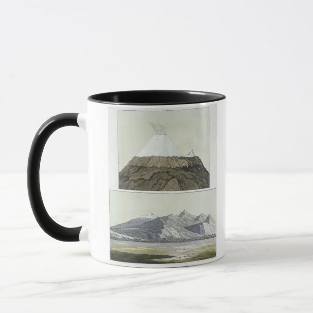 Caneca Cimeira de Cotopaxi (parte superior), e a erupção (Esquerda)