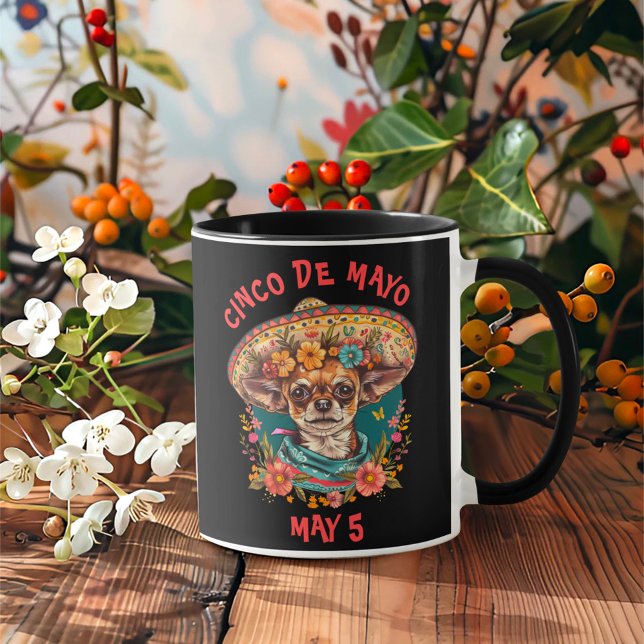 Caneca Cinco de Mayo Chihuahua Vestindo Sombrero & Serape (Criador carregado)