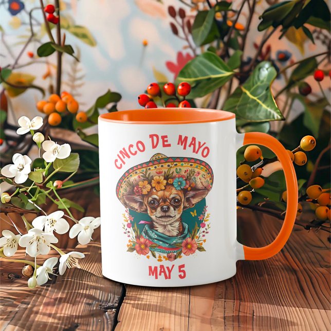 Caneca Cinco de Mayo Chihuahua Vestindo Sombrero & Serape (Criador carregado)