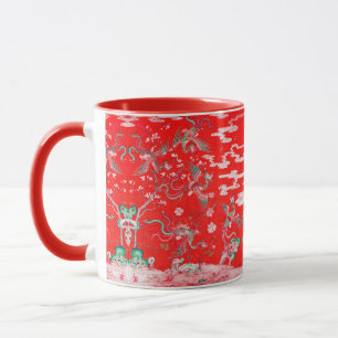Caneca Cinco Fenix em Jardim Chino Floral Vermelho 