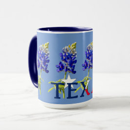 Caneca Cinco Flores Bluebonnet do Texas em Blue Mug