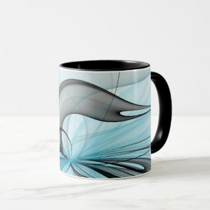Caneca Cinza Antracite Arte Fractal Azul Moderna