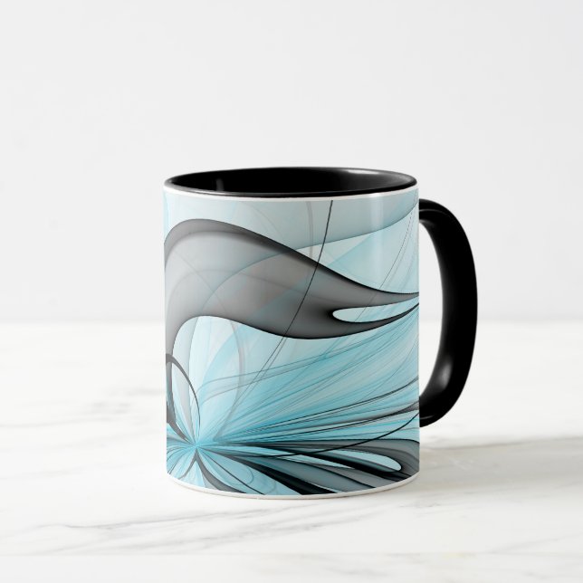 Caneca Cinza Antracite Arte Fractal Azul Moderna (Frente Esquerda)