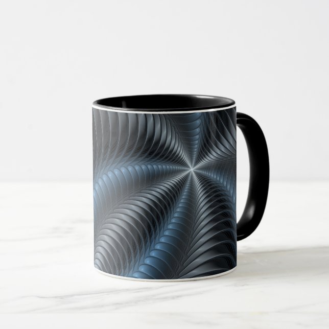 Caneca Cinza Azul Plástico Arte Fractal 3D Abstrato (Frente Esquerda)