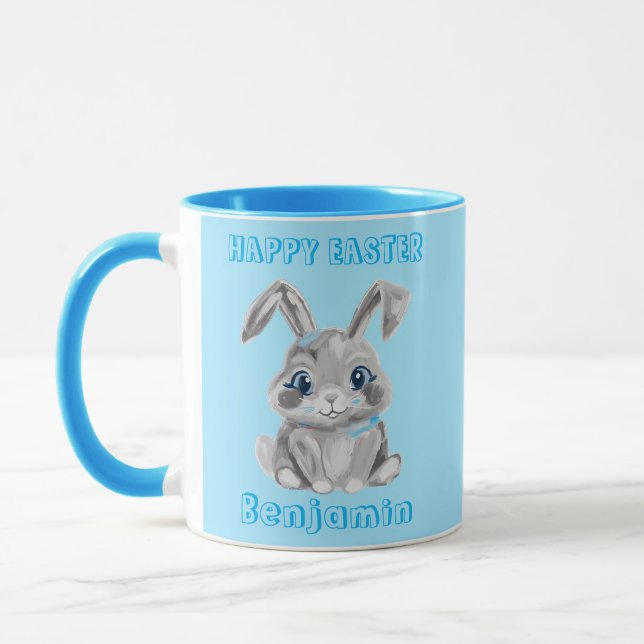 Caneca Cinza Bonita Páscoa Bunny Aqua (Esquerda)