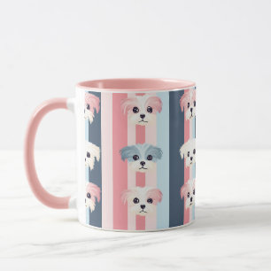 Caneca Cinza Cachorro Rosa e Azul