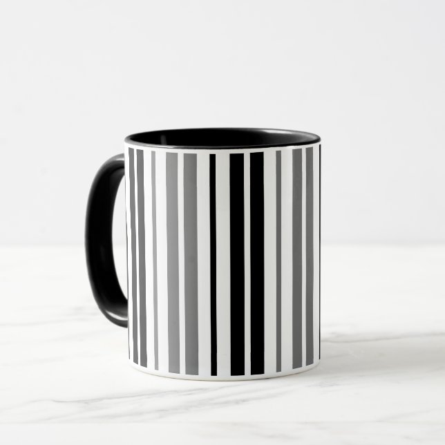 Caneca Cinza Cinza Preto Branco Listras Padrão   (Frente Esquerda)