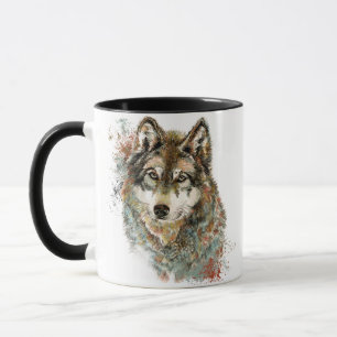 Caneca Cinza de Aquarelas Wolf Willife Animal Art