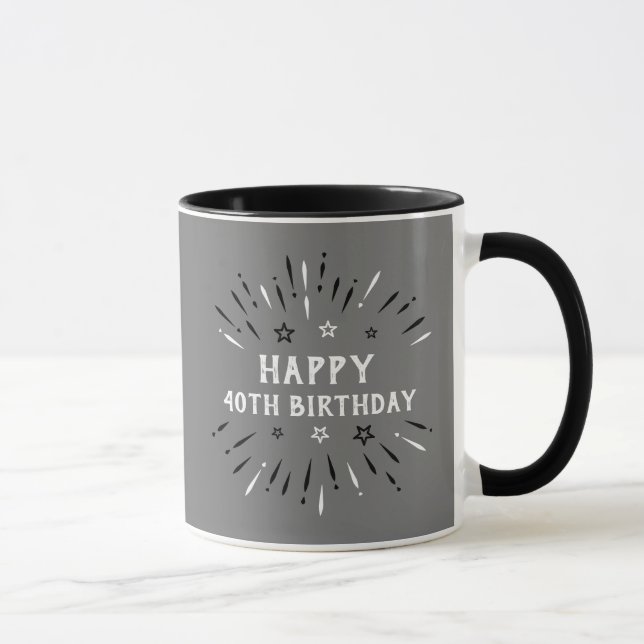 Caneca Cinza de fogos de artifício aniversário de 40 anos (Direita)