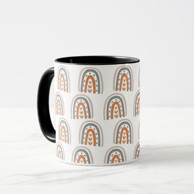 Caneca Cinza-do-arco-íris bege-branco-moderno (Frente Esquerda)