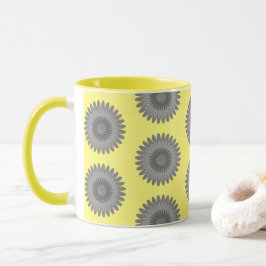 Caneca cinza e impressão amarela,