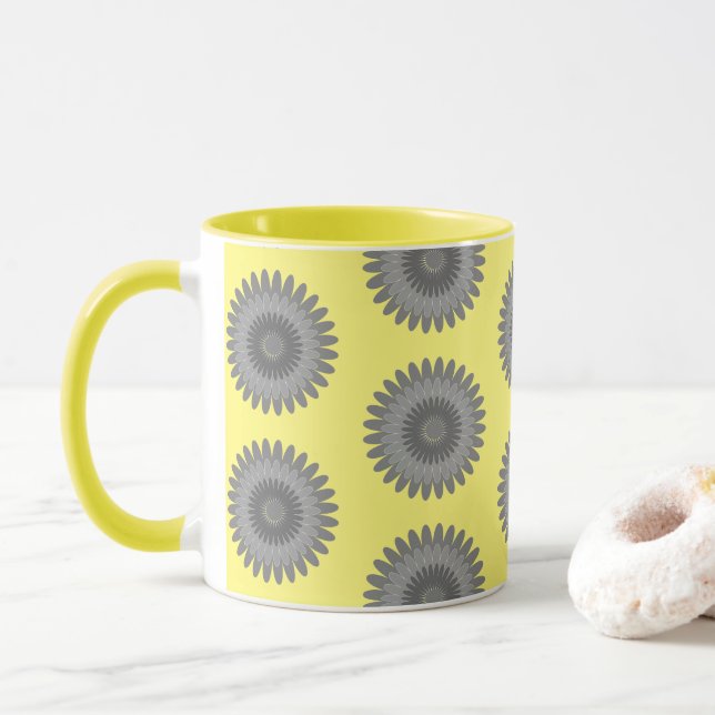 Caneca cinza e impressão amarela, (Com Donut)