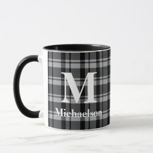 Caneca Cinza e Xadrez Preta com Nome do Monograma