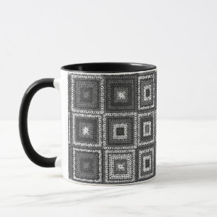 Caneca Cinza Granny Squares Pattern Mug