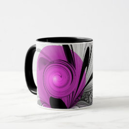 Caneca Cinza Negra abstrato com Fratura Magenta