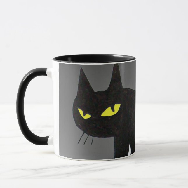CANECA CINZA NINJA DE GATO NEGRO PRETO (Esquerda)