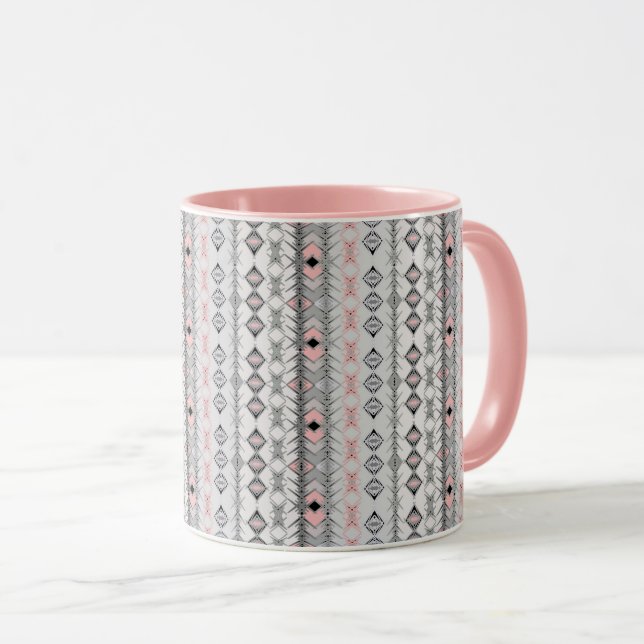 Caneca cinza oriental mexicana rosa com na moda listrada (Frente Esquerda)