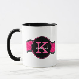Caneca Cinza Preta Rosa Quente Onda Girassol Nome Monogra