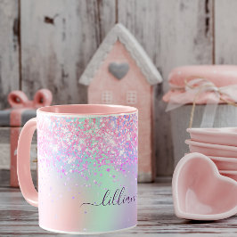 Caneca Cinza roxo cor-de-rosa pó holográfico