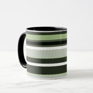 Caneca Cinza, verde, listras brancas.