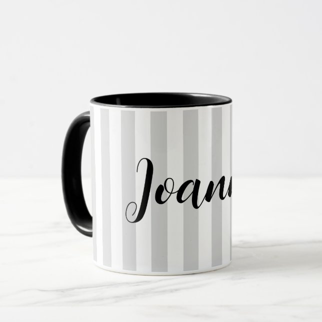 Caneca Cinzas claras e faixas brancas personalizadas (Frente Esquerda)