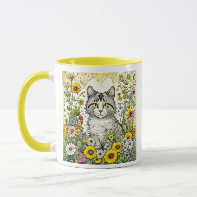 Caneca Cinzas e Gatinhos Brancos Sentados em Flores (Esquerda)