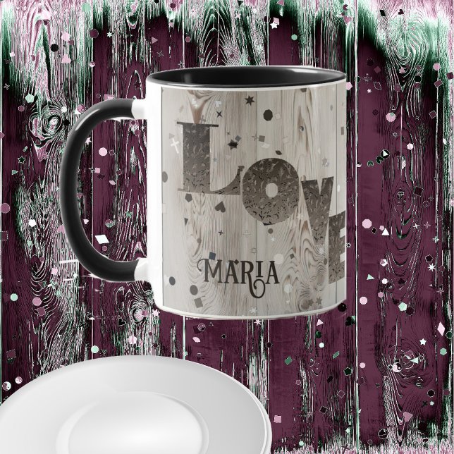 Caneca Cinzas Rústicos De Madeira Romântica Namorados De  (Grey Rustic Wood Romantic Love Valentines Gift Mug)