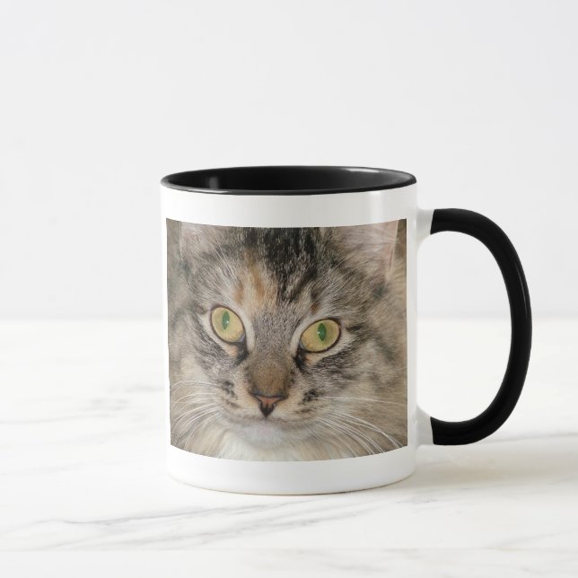 Caneca cinzenta do gato de gato malhado (Direita)