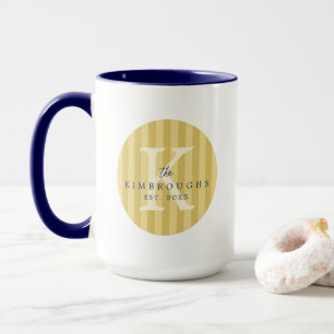 Caneca Círculo Listrado Azul e Amarelo com Monograma Pers